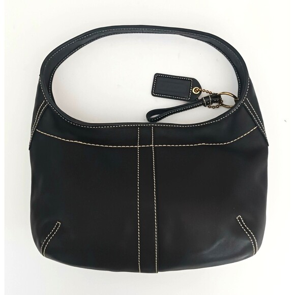 Coach Y2K Blk Leather Hobo Sufflette 10739 White Contrast Stitching - Picture 3 of 11